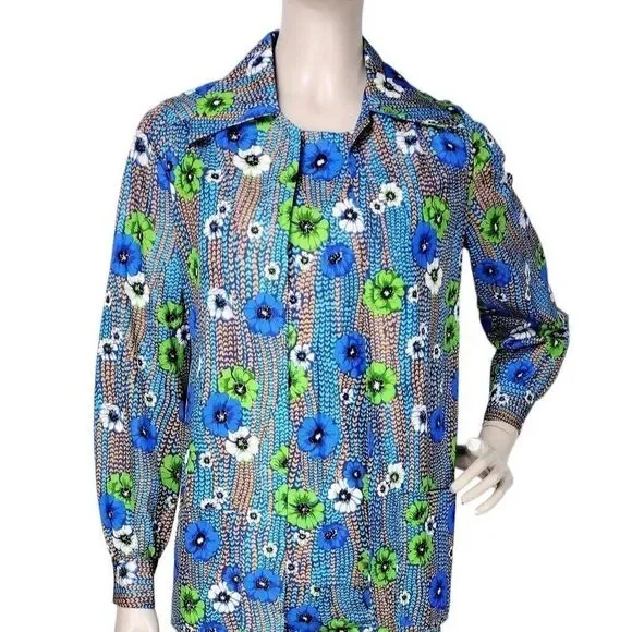 Vintage 60s Groovy Grannycore Floral Wide Leg Pant Top & Jacket 3 Piece Cord-Set